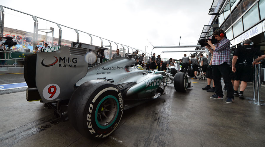 Nico Rosberg prepares to head out of the pit lane
