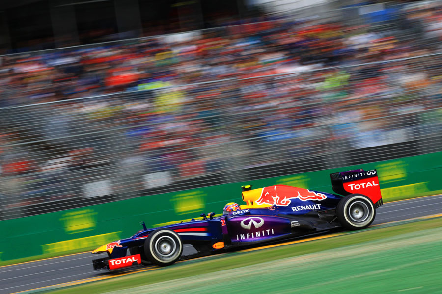 Mark Webber at speed on medium tyres