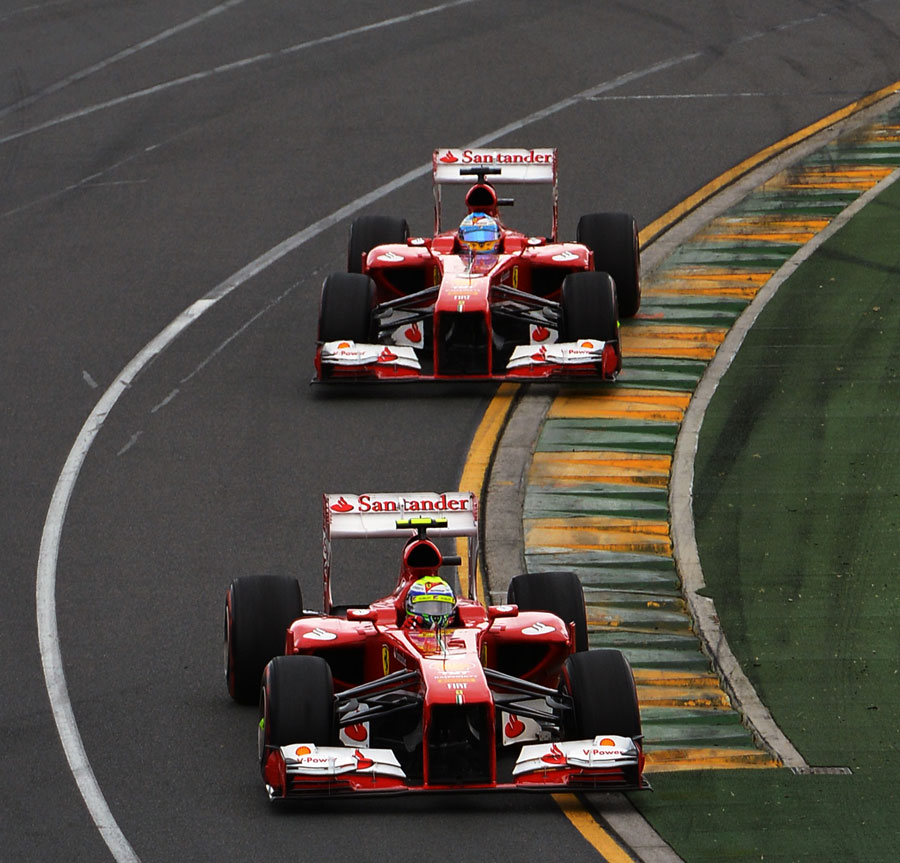 Felipe Massa leads Fernando Alonso on track