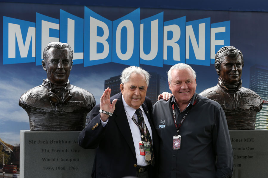 Alan Jones and Sir Jack Brabham have bronze busts unveiled