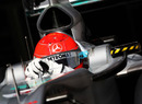 Michael Schumacher heads out of the Mercedes garage