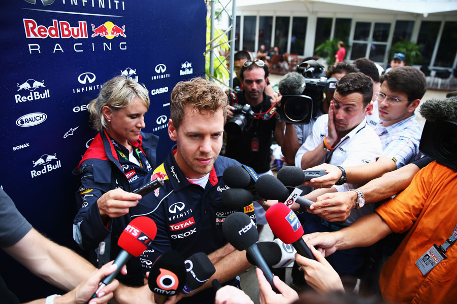 Sebastian Vettel faces the media on Thursday