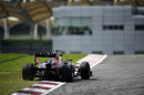 Sebastian Vettel dips a wheel on to the grass