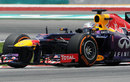 Sebastian Vettel aims for an apex on the hard tyres