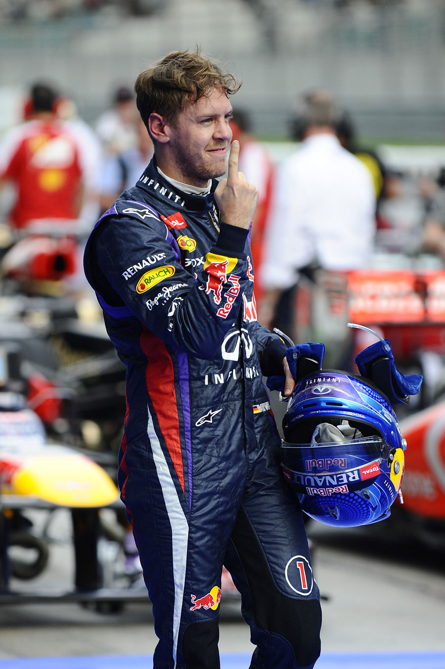 The customary Sebastian Vettel celebration after qualifying on pole