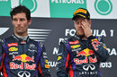 Sebastian Vettel and a livid Mark Webber on the podium