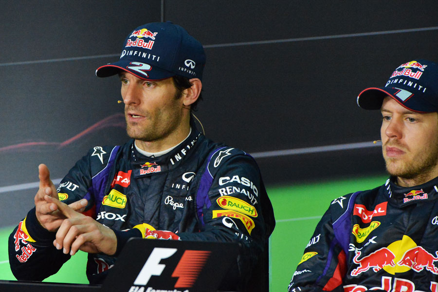 Sebastian Vettel and Mark Webber during a tense driver press conference