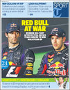 The front page of the sports supplement in Monday's Daily Telegraph
