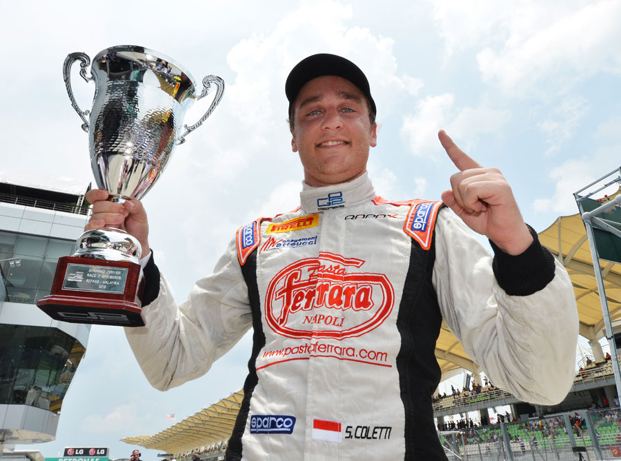 Stefano Coletti celebrates his victory in the Malaysian sprint race