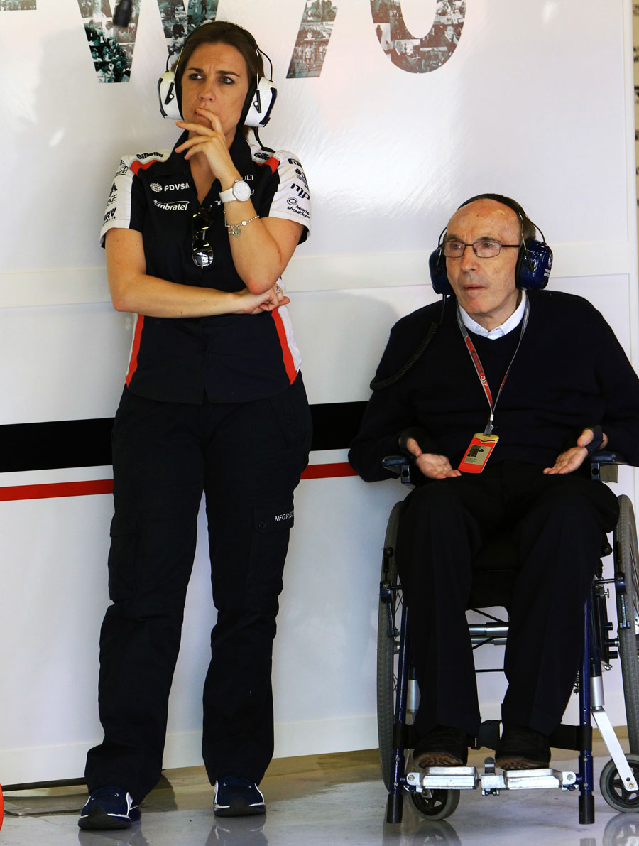 Claire and Sir Frank Williams in the garage