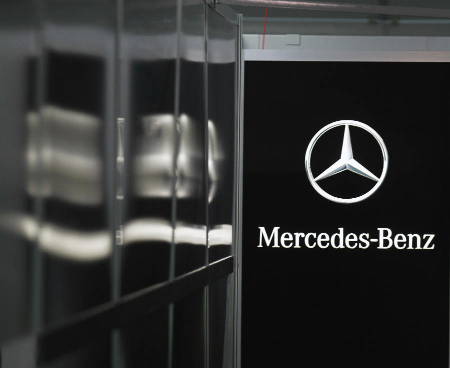 The Mercedes-Benz logo in the Mercedes garage