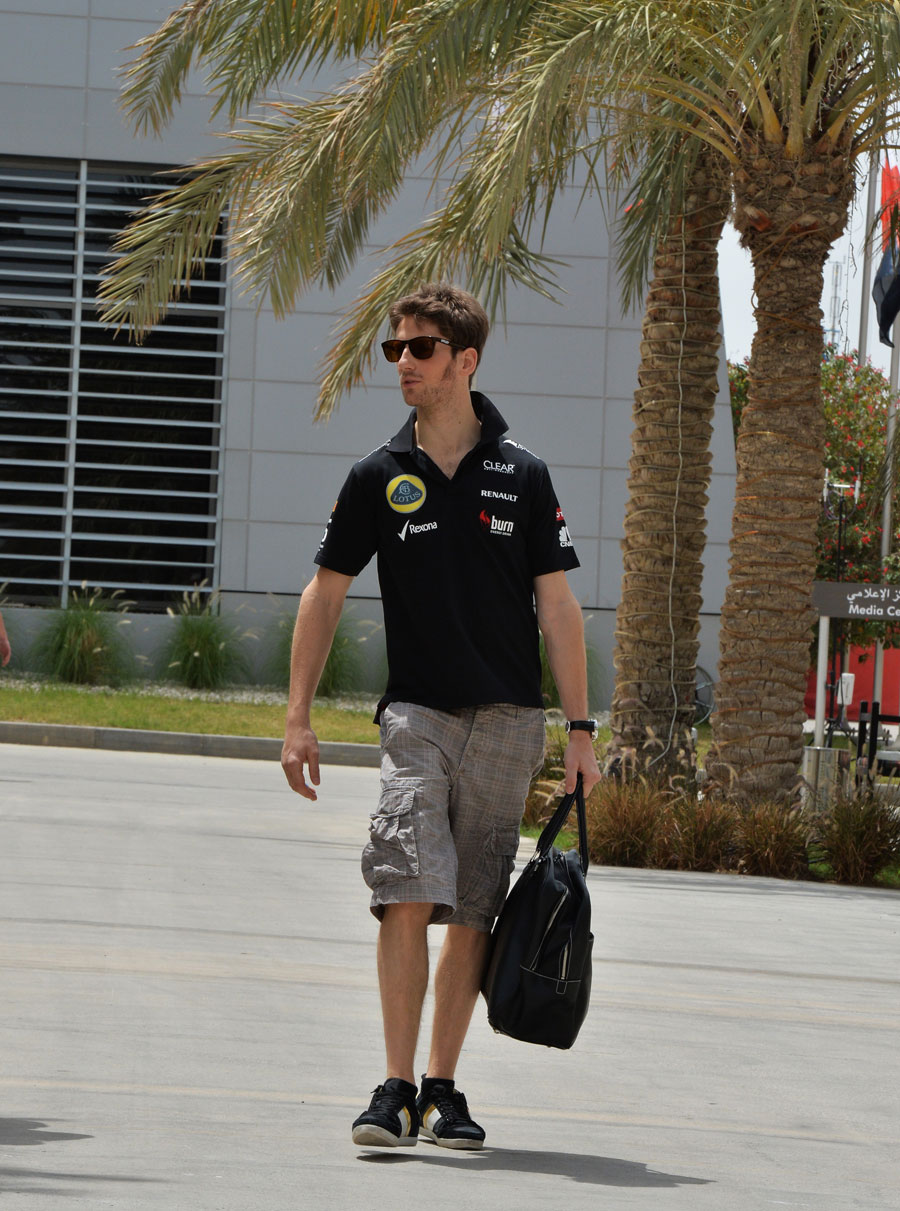 Romain Grosjean arrives in the paddock on Thursday