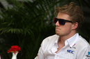 Nico Hulkenberg answers questions from the press