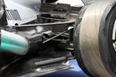 Damage to Lewis Hamilton's Mercedes after he suffered a suspected tyre failure in final practice