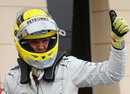 Nico Rosberg celebrates taking pole position 