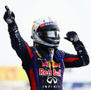 Sebastian Vettel celebrates his second victory of the season