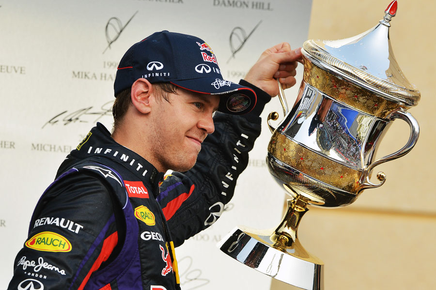 Sebastian Vettel celebrates his second victory of the season