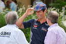 Mark Webber steals Sir Jackie Stewart's hat