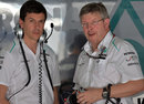 Toto Wolff and Ross Brawn in the Mercedes garage