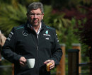 Ross Brawn in the paddock with his breakfast