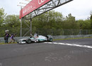 Michael Schumacher finishes his demonstration lap of the Nurburgring Nordschleife in a Mercedes F1 car