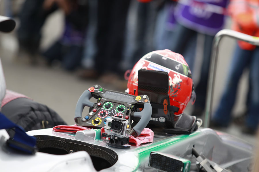 Michael Schumacher's helmet and steering wheel ready for his demonstration lap of the Nurburgring Nordschleife 