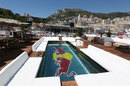The swimming pool on top of the Red Bull floating motorhome