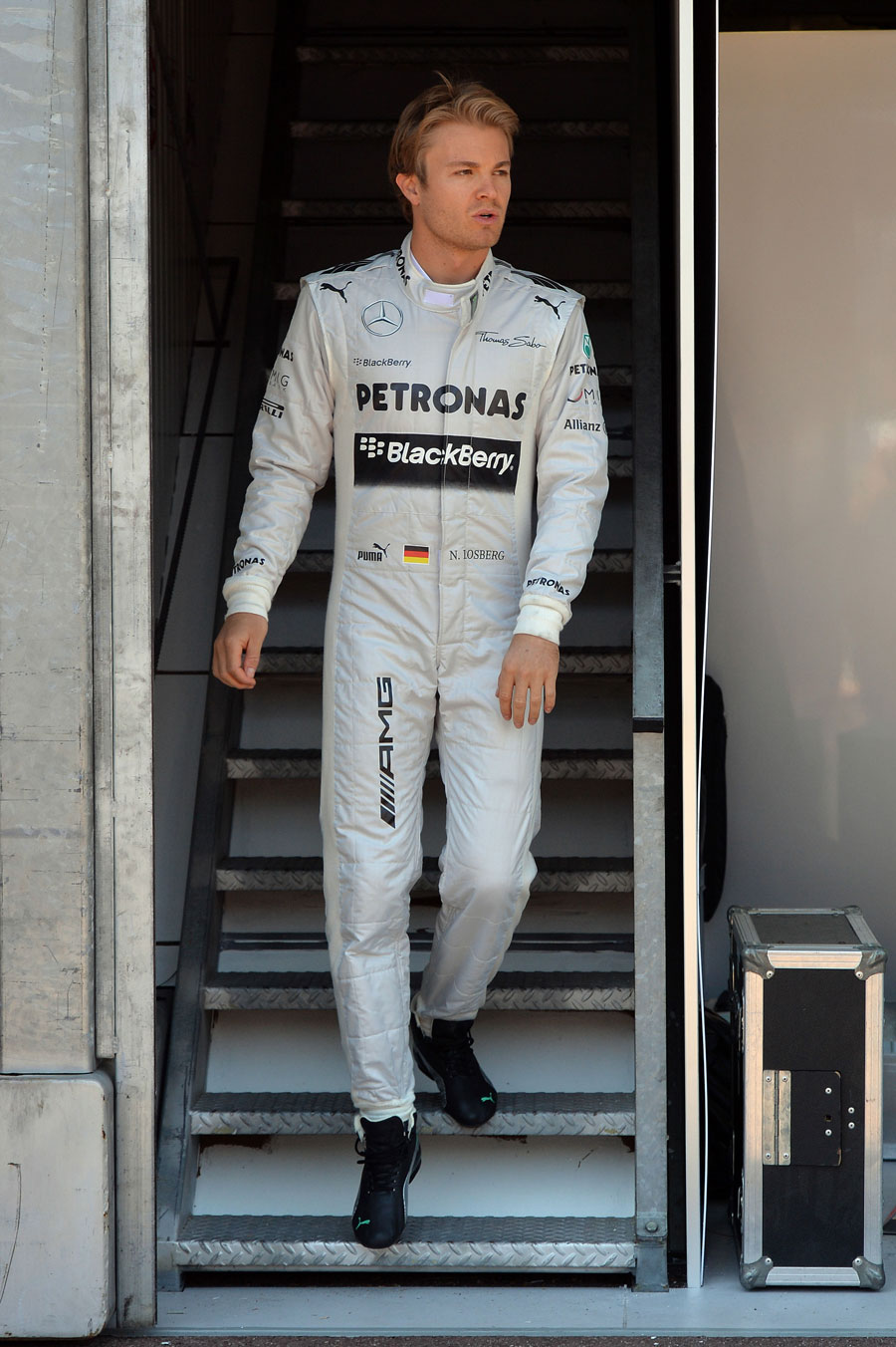 Nico Rosberg leaves the Mercedes garage