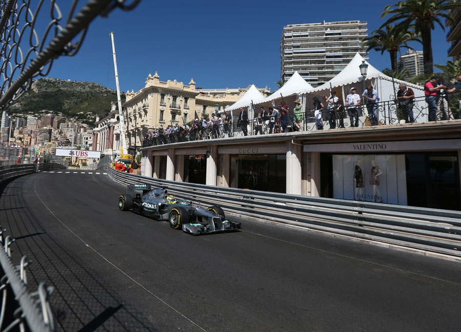 Nico Rosberg crests the hill towards Casino Square