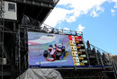 Felipe Massa's crash is shown on a big screen during FP3