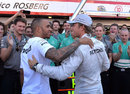 Lewis Hamilton congratulates Nico Rosberg on his victory