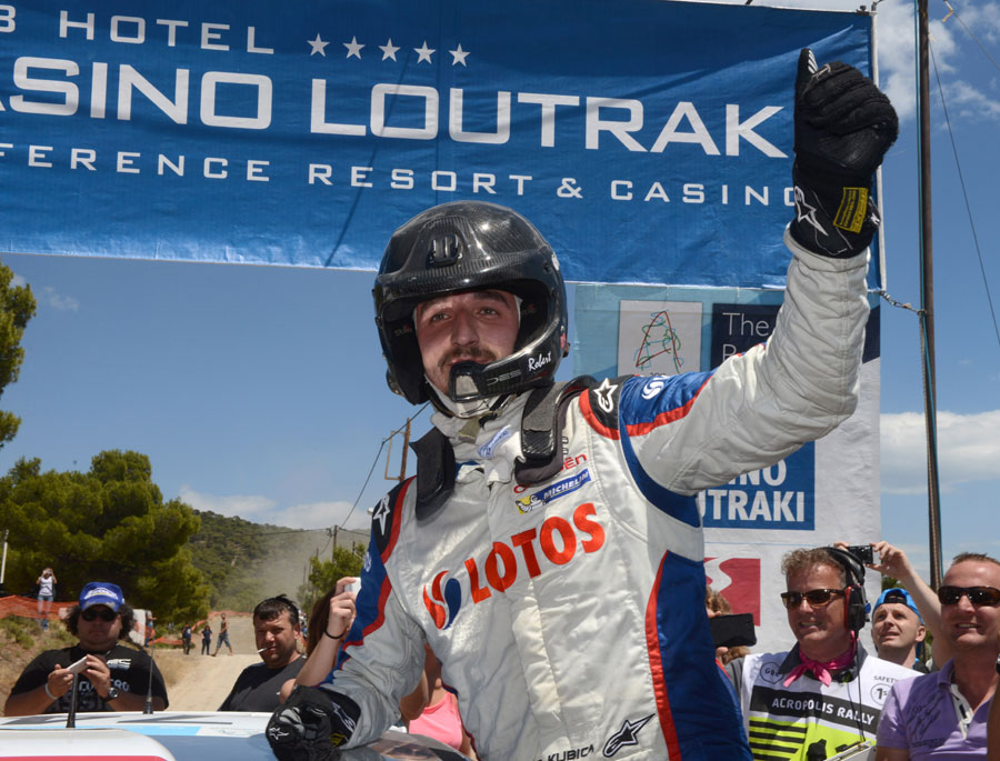 Robert Kubica celebrates his first WRC2 victory