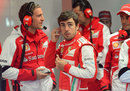 Fernando Alonso prepares in the Ferrari garage