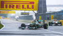 Lewis Hamilton leads Adrian Sutil through the final chicane