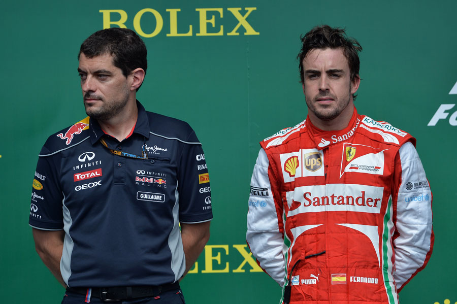 Fernando Alonso and Guillaume Rocquelin on the podium