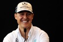 Michael Schumacher attends a Mercedes GP media call in Bahrain on Thursday