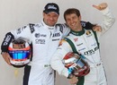 Veterans Rubens Barrichello and Jarno Trulli pose in the Bahrain paddock