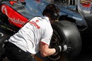 The McLaren team practice pit stops