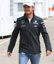 Nico Rosberg arrives in the paddock