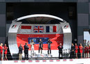 The top three GP2 drivers celebrate on the podium