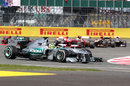 Nico Rosberg leads the pack at Silverstone