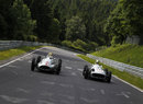 Nico Rosberg and Lewis Hamilton drive old Mercedes grand prix cars on the Nordschelife