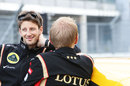 Romain Grosean chats with the Lotus press officer in the paddock