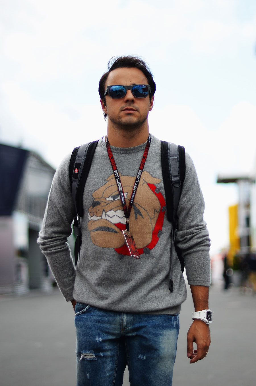 Felipe Massa arrives at the circuit on Thursday