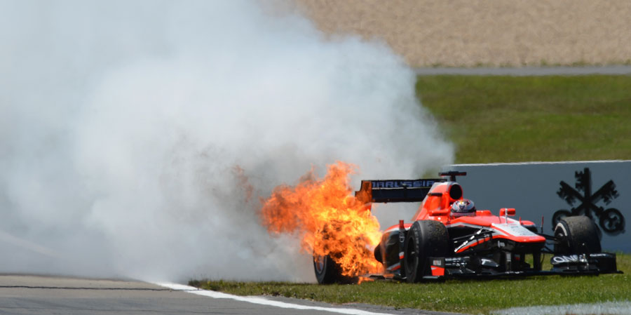 Jules Bianchi's Marussia retires in flames