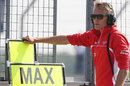 Max Chilton watches on from the pit wall