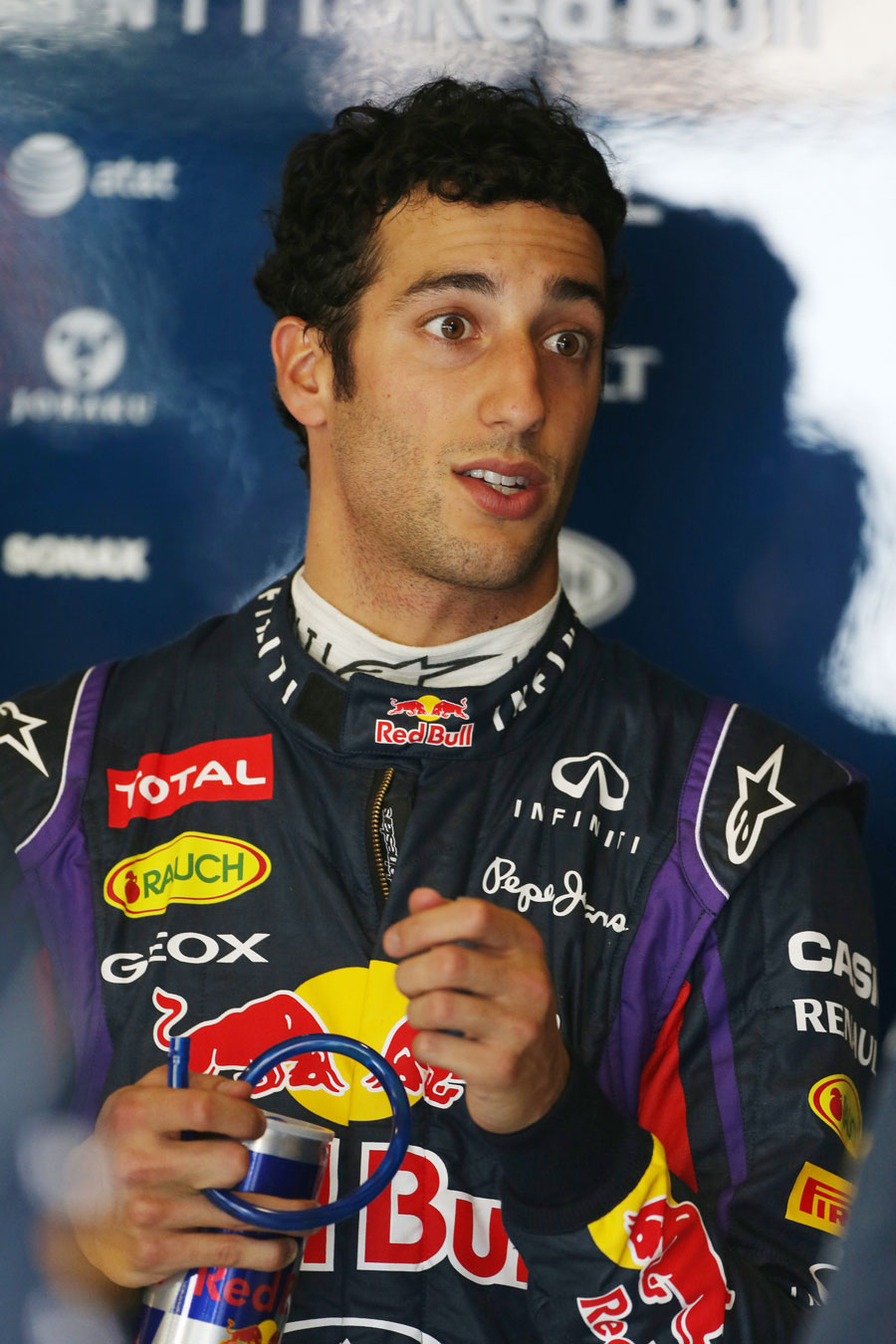 Daniel Ricciardo gives some feedback in the Red Bull garage