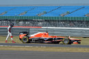 Rodolfo Gonzalez walks back to his Marussia after stopping on track