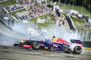 Jean Eric Vergne demonstrates a Red Bull F1 car