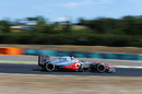 Jenson Button at speed on the medium tyres
